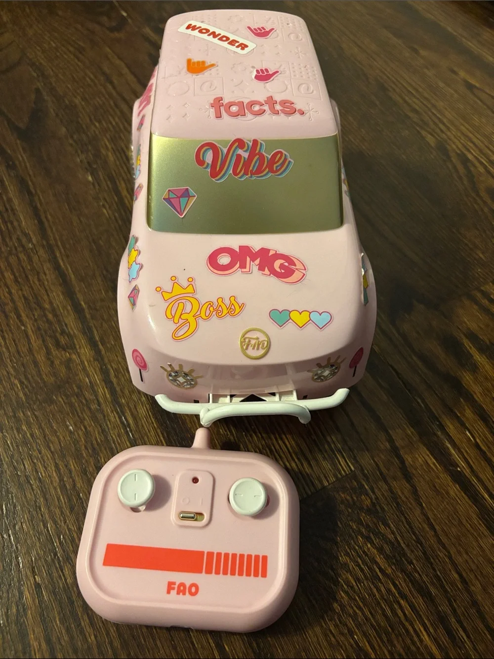 FAO Schwarz Pink Remote Control Stickered Toy Car with Gold Wheels